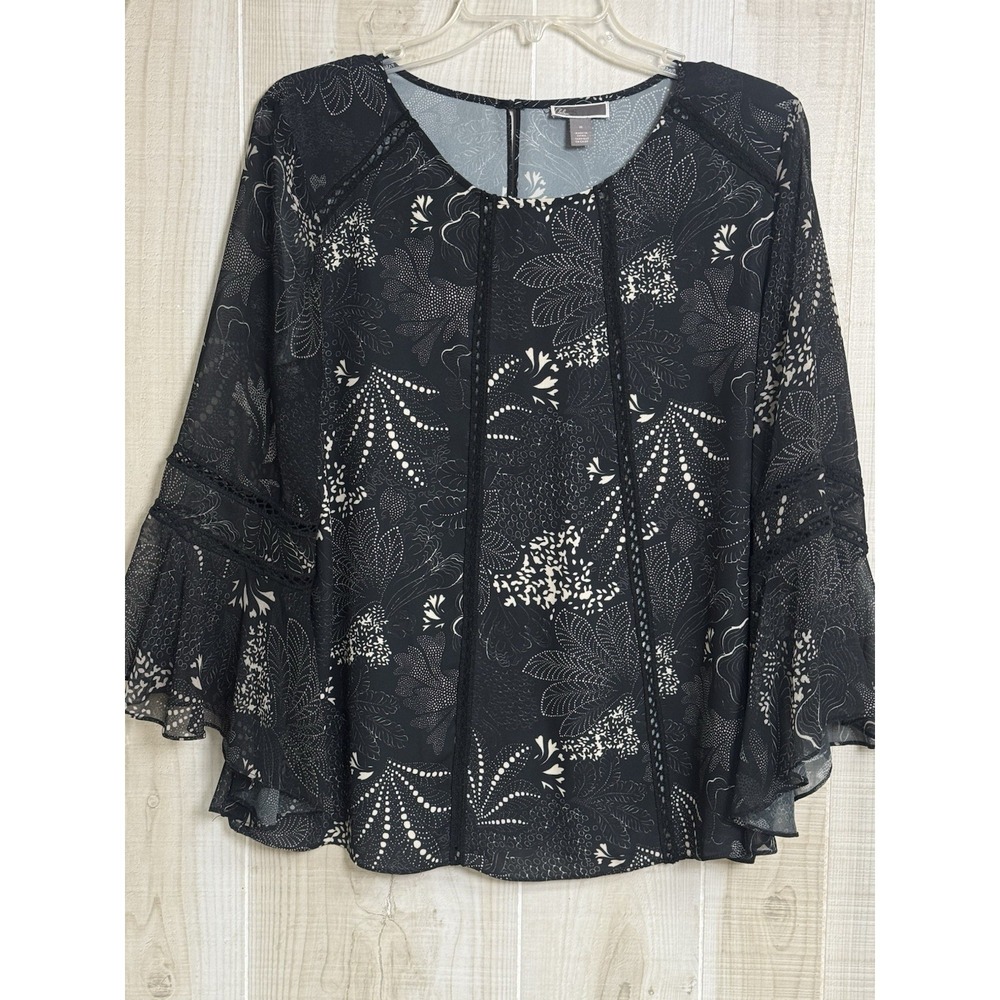 Chelsea28 Ruffled Bell Long Tiered Shear Sleeves Top Lace Accent M Cottagecore